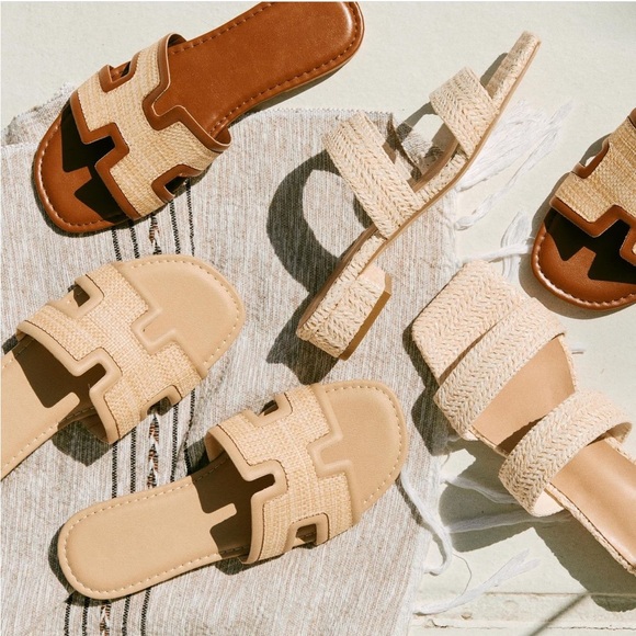 Tan Slip On Double Band Sandal - Picture 6 of 7